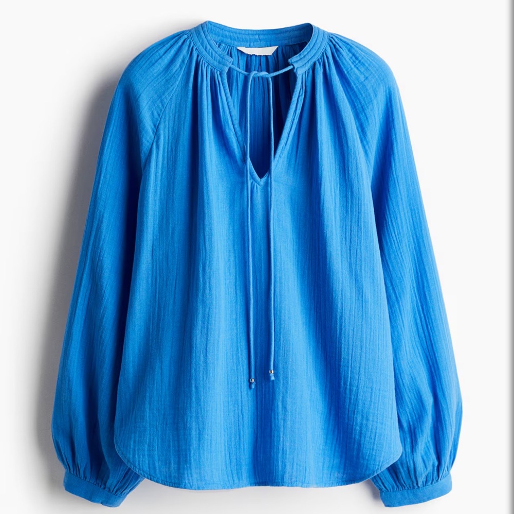 H&M Blue Muslin Tie Front Blouse - Picture 2 of 9